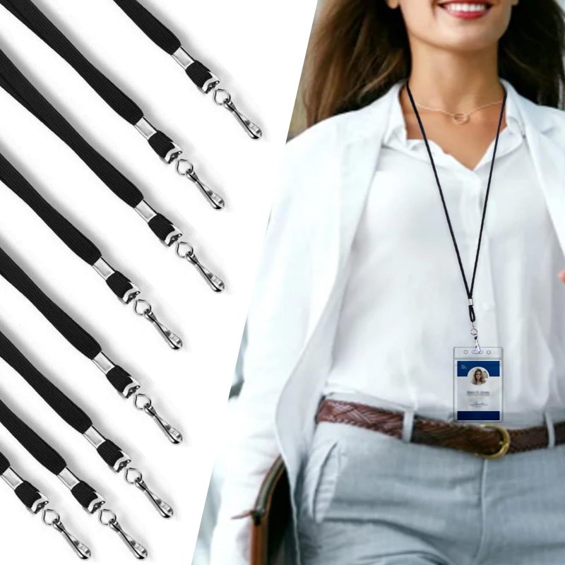 HOSL 100 Pack Badge Lanyards Office Lanyard ID Card Lanyards Business Card Lanyards Students Lanyards Employee Lanyards Round 36" With Swivel Hook (Wide Black) - Image 4